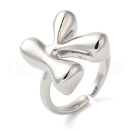 Initials Brass Open Cuff Ring for Women RJEW-N046-02K-P-1