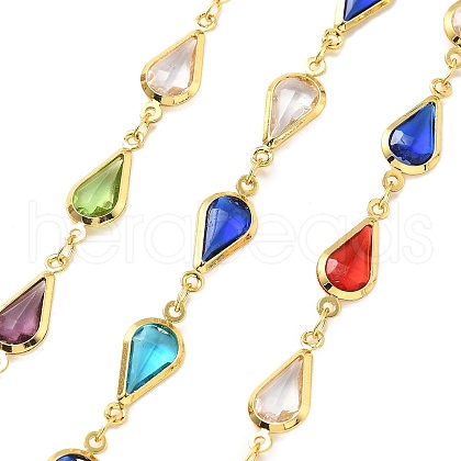 Brass Glass Teardrop Link Chains CHC-R001-04G-02-1