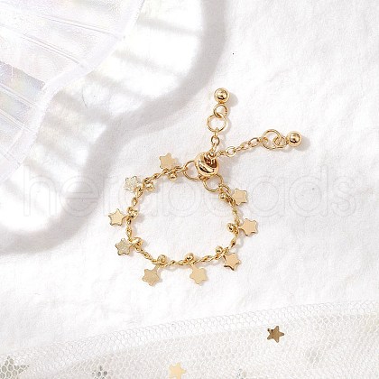 Adjustable Brass Curb Chains Finger Rings for Women RJEW-JR00861-1