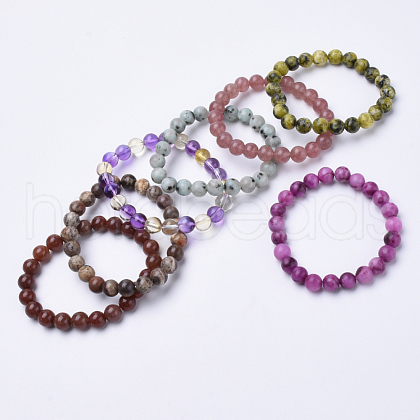 Natural Gemstone Beaded Stretch Bracelets BJEW-S128-M-1