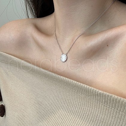 Flat Round with Star 925 Sterling Silver Micro Pave Cubic Zirconia Pendant Necklaces NJEW-K279-04MS-1