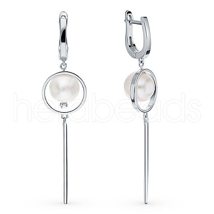 Rhodium Plated 925 Sterling Silver Geometric Dangle Hoop Earring NJ2624-1