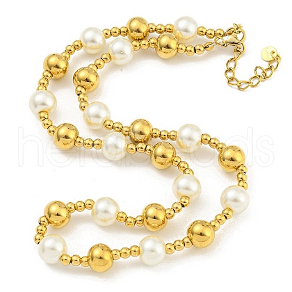 304 Stainless Steel & 201 Stainless Steel & Plastic Pearl Round Beaded Necklaces for Women NJEW-G144-01B-G-1