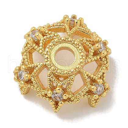Rack Plating Star Brass Micro Pave Clear Cubic Zirconia Bead Caps KK-L224-028G-1
