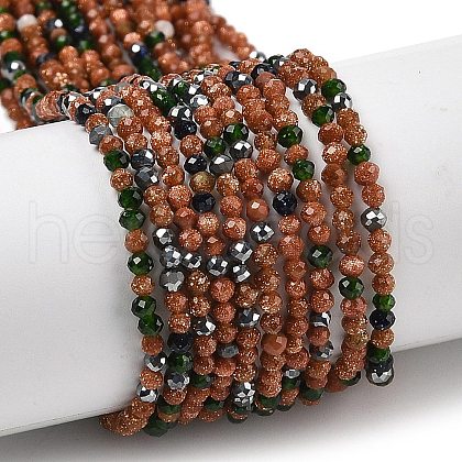 Synthetic Goldstone & Green Goldstone & Blue Goldstone Beads Strands G-RM250104-D5-1