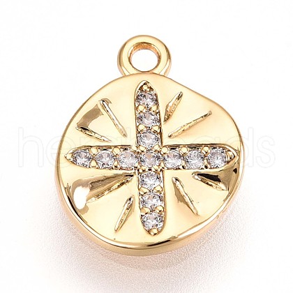 Brass Micro Pave Clear Cubic Zirconia Pendants KK-T075-02G-1