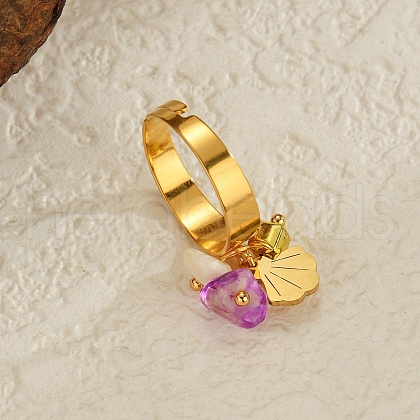 304 Stainless Steel Amethyst Adjustable Rings for Women RJEW-U045-02G-1
