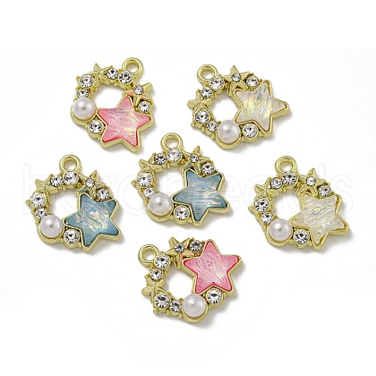 Rack Plating Alloy Rhinestone Pendants PALLOY-F312-03G-1