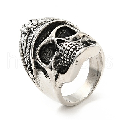 316 Stainless Steel Skull Finger Ring RJEW-C030-07C-AS-1
