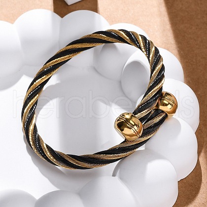 304 Stainless Steel Torque Bangles for Women BJEW-P310-22G-1