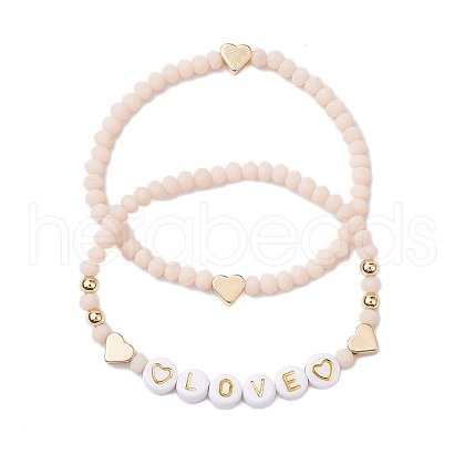 2Pcs 2 Styles Frosted Faceted Glass Beaded Stretch Bracelet Sets BJEW-JB10452-02-1