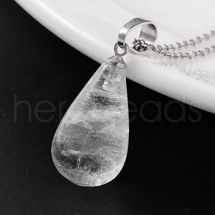 Teardrop Platinum Tone Brass Quartz Crystal Pendants X-G-F267-04I-1