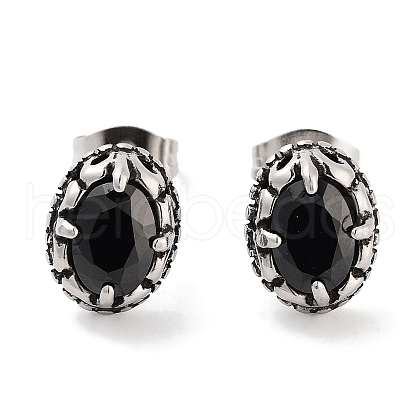 Oval 316 Surgical Stainless Steel Pave Cubic Zirconia Stud Earrings for Women Men EJEW-Z050-07B-AS-1