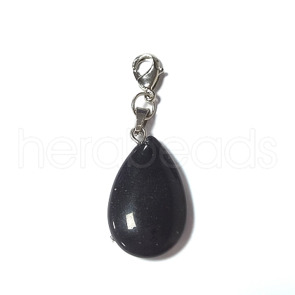 Natural Black Stone Pendant Decorations PALLOY-PH01401-09-1