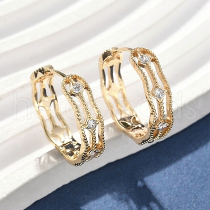 Brass Clear Cubic Zirconia Rectangle Hoop Earrings EJEW-D320-06G-1
