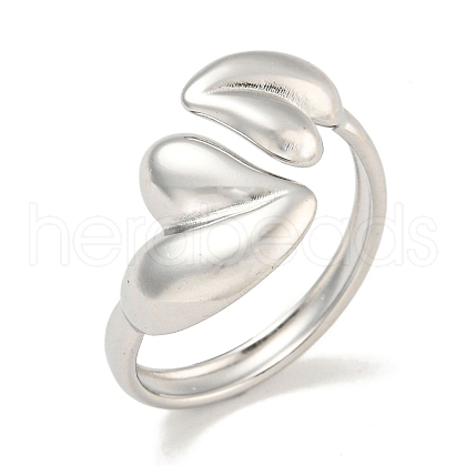Non-Tarnish 304 Stainless Steel Heart Open Cuff Ring for Women RJEW-A043-31P-1