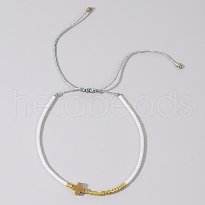 Simple European Style Glass Seed Bead & Cross Braided Bead Bracelets for Women MK8381-1-1