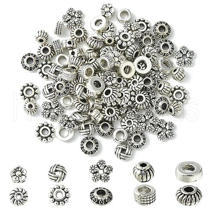 100Pcs 10 Styles Tibetan Style Alloy Spacer Beads TIBEB-YW0001-14-1