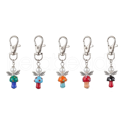 Mushroom Angel Glass Pearl & Lampwork Pendant Decorations HJEW-MZ00233-1