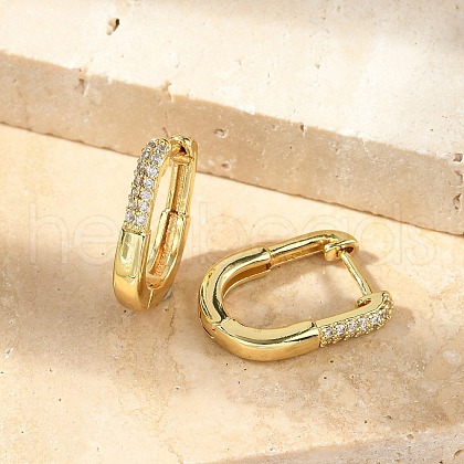 Oval Brass Micro Pave Clear Cubic Zirconia Hoop Earrings EJEW-D311-011G-1