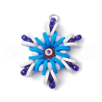 Handmade Polymer Clay and Snowflake Lampwork and Glass Round Pendants PALLOY-MZ00639-05-1