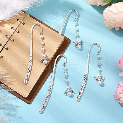 Shell Pearls Angel Pendant Bookmark AJEW-JK00347-1