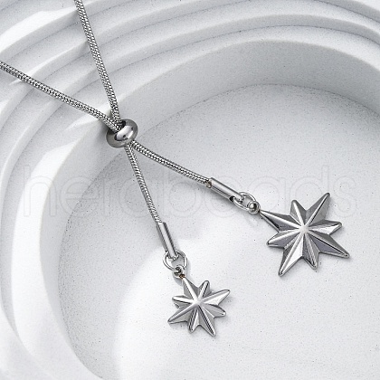 304 Stainless Steel Star Lariat Slider Necklaces NJEW-R026-14P-1