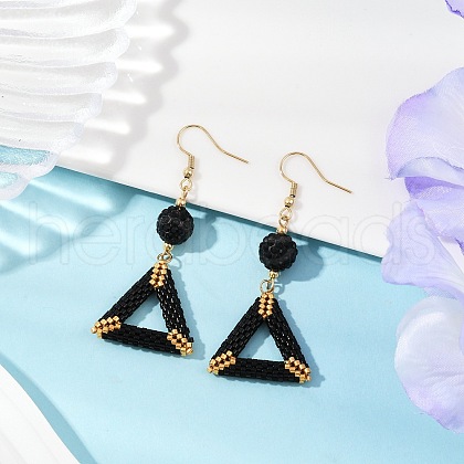 Handmade Glass Seed Beads Triangle Dangle Earrings EJEW-MZ00467-02-1
