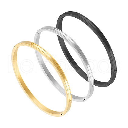 Unicraftale 3Pcs 3 Colors Egg Shaped 201 Stainless Steel Grooved Hinged Bangles STAS-UN0055-67A-1