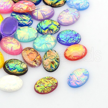 Oval Resin Imitate Opal Cabochons X-CRES-L006-M-1