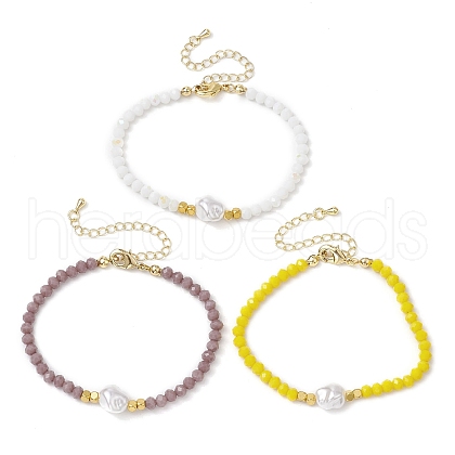 3Pcs 3 Colors Glass Beaded Bracelets Sets for Women BJEW-JB11169-1