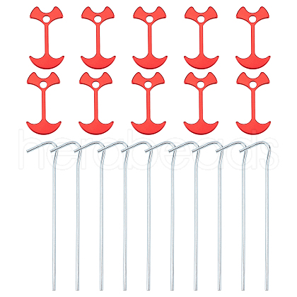 SUPERFINDING 15Pcs Aluminum Alloy Fishbone Tent Stakes Pegs and 10Pcs Iron Camping Tent Pegs FIND-FH0001-66-1