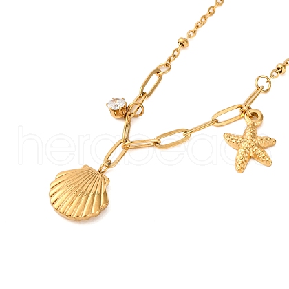 Ion Plating(IP) Summer Beach 304 Stainless Steel Clear Cubic Zirconia Satellite Chain Necklaces NJEW-S004-02G-1