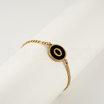 Flat Round with Letter Pattern 304 Stainless Steel Link Bracelets FS-WG4692B-13-1