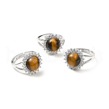 Natural Tiger Eye Adjustable Rings RJEW-P043-02P-23-1