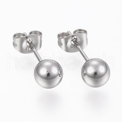 201 Stainless Steel Ball Stud Earrings STAS-P179-02P-8mm-1