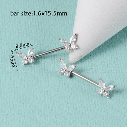 304 Stainless Steel Clear Cubic Zirconia Nipple Rings WG32E94-02-1