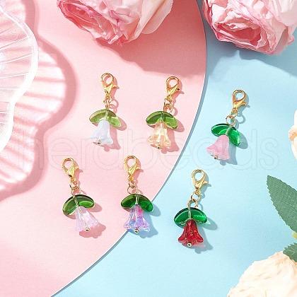 Flower Transparent Glass Pendant Decorations HJEW-JM03295-01-1