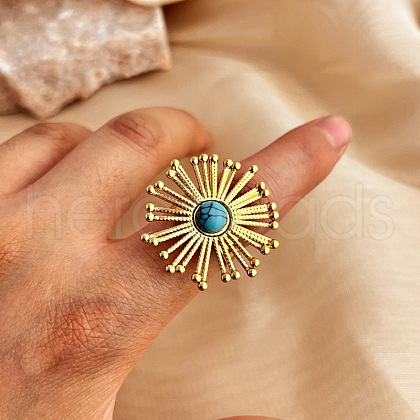 Synthetic Turquoise Finger Rings RJEW-G339-03G-01-1