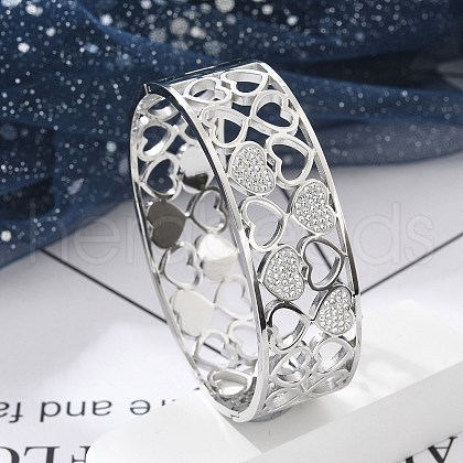 304 Stainless Steel Hinged Bangles with Polymer Clay Rhinestones for Women BJEW-Z080-05P-1