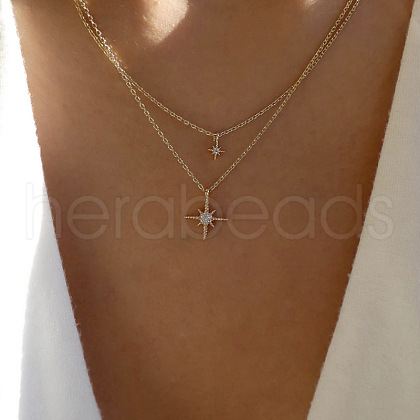 Alloy Double Layered Crystal Rhinestone Star Pendant Necklaces for Women WGFECA3-01-1