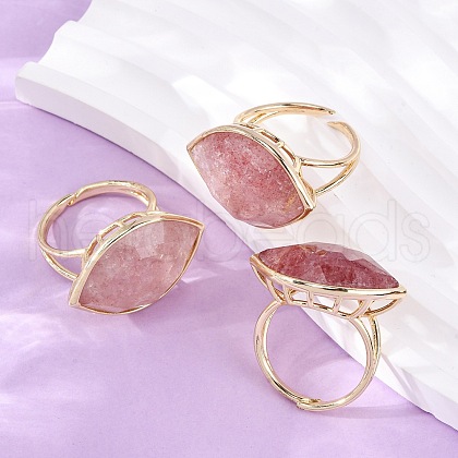 Horse Eye Natural Strawberry Quartz Cuff Rings RJEW-M076-04G-04-1