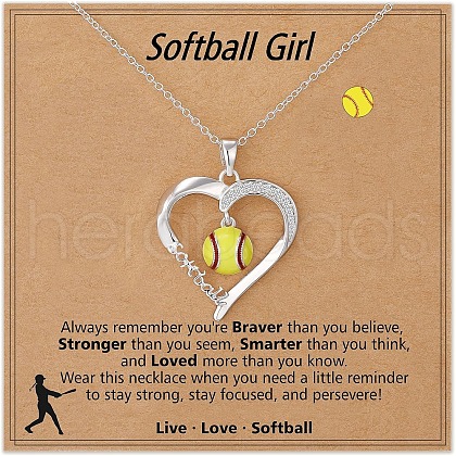 Sport Ball Heart Alloy Micro Pave Clear Cubic Zirconia Pendant Necklaces for Girls FS-WG15C5A-04-1