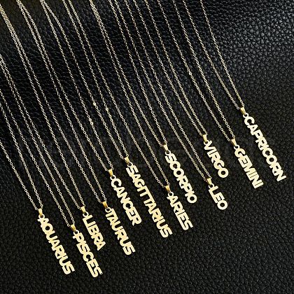12Pcs 12 Styles 304 Stainless Steel Word Constellation Pendant Necklaces FS-WGAAB2A-13-1