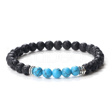 Simple Fashion Natural Lava Rock & Synthetic Turquoise Beaded Stretch Bracelets for Women KD8303-3-1