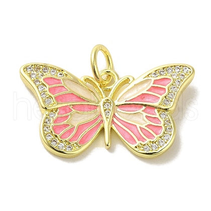 Brass Enamel Micro Pave Cubic Zirconia Pendants KK-Z042-05G-01-1