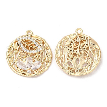 Brass Micro Pave Cubic Zirconia Pendants KK-C028-39G-1