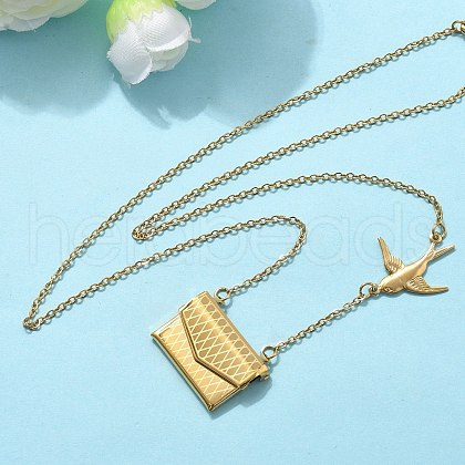 304 Stainless Steel Envolope & Bird Pendant Necklaces for Women NJEW-U037-01B-G-1