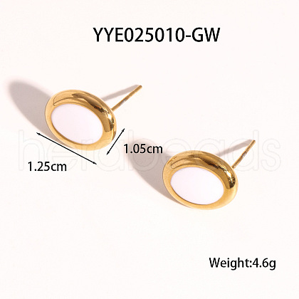 Stainless Steel White Enamel Oval Stud Earrings for Women PG1145-5-1