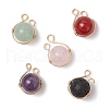 10Pcs 10 Styles Natural Green Aventurine & Rose Quartz & Lava Rock & Carnelian & Amethyst Copper Wire Wrapped Round Pendants PALLOY-JF03609-2